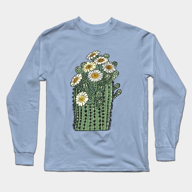 Arizona States Flower : Saguaro Cactus Blossom Long Sleeve T-Shirt by Hanatist Studio